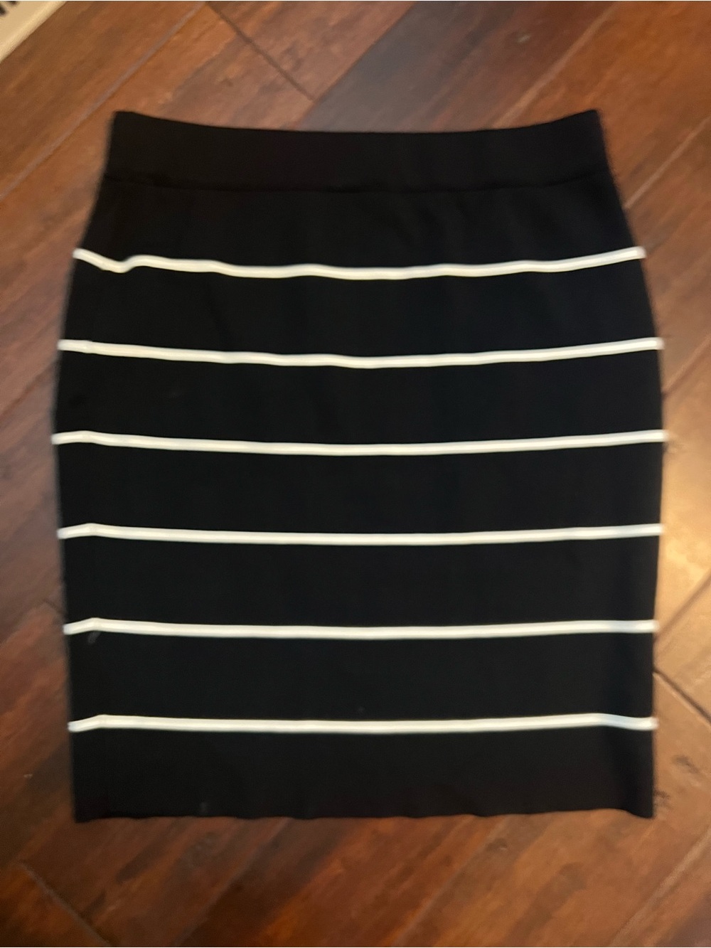 Elle Black Pencil Skirt with White Horizontal Stripes